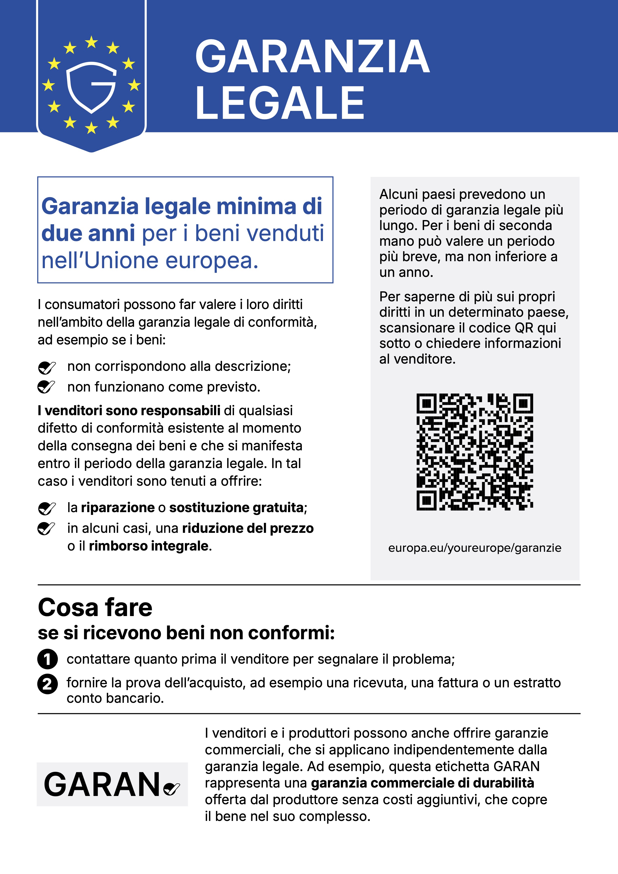 Avviso europeo sulla garanzia legale
